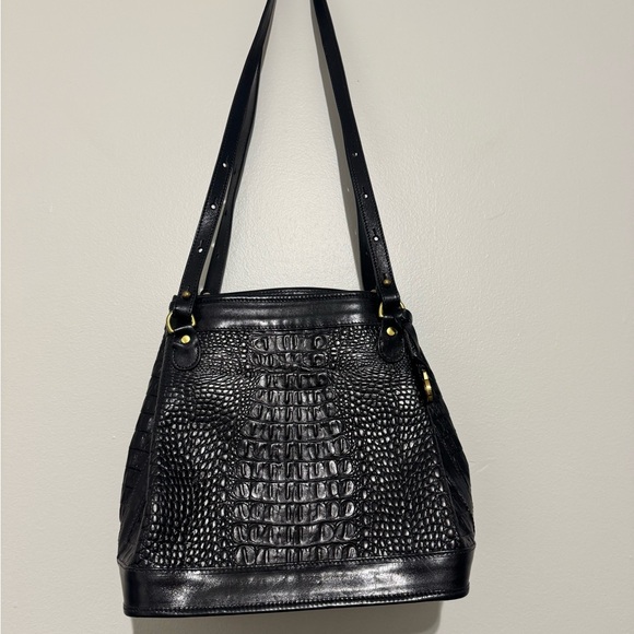 Handbags - Vintage Brahmin Black Crocodile-Embossed Bag Purse EUC